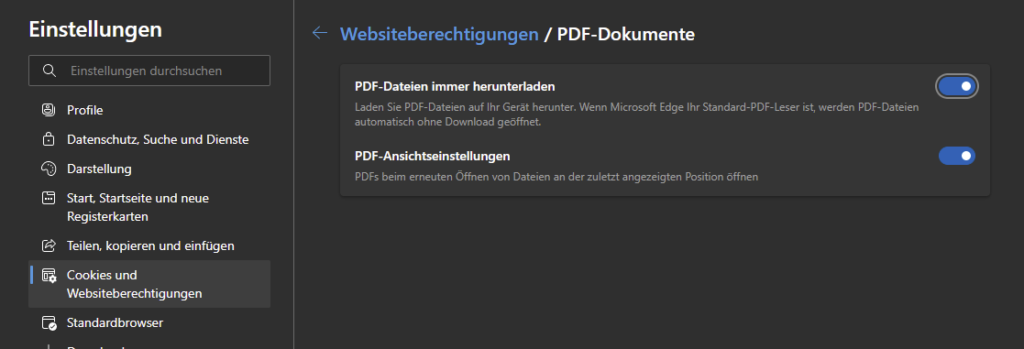 Einstellungen Edge PDF nicht im Browser öffnen
